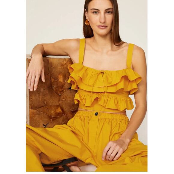 Jason Wu Top Womens 0 Yellow Flouncy Ruffle Crop Top COtton - Picture 1 of 12